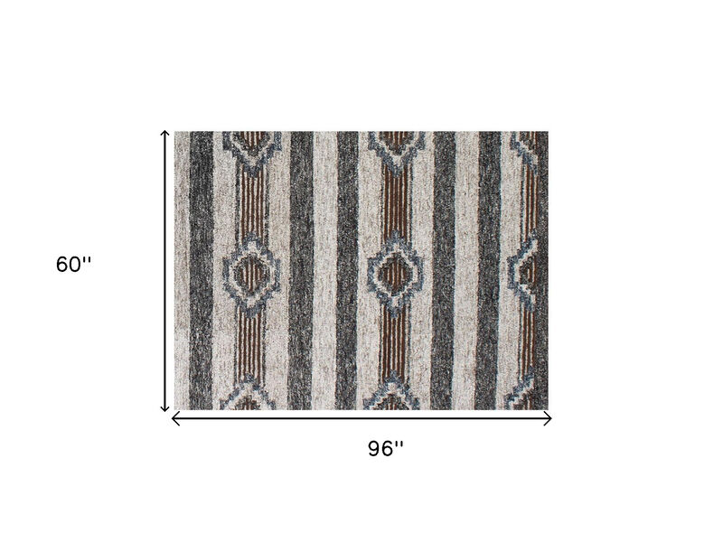 HomeRoots 5' X 8' Beige Abstract Geometric Hand Tufted Non Skid Area Rug image number 4