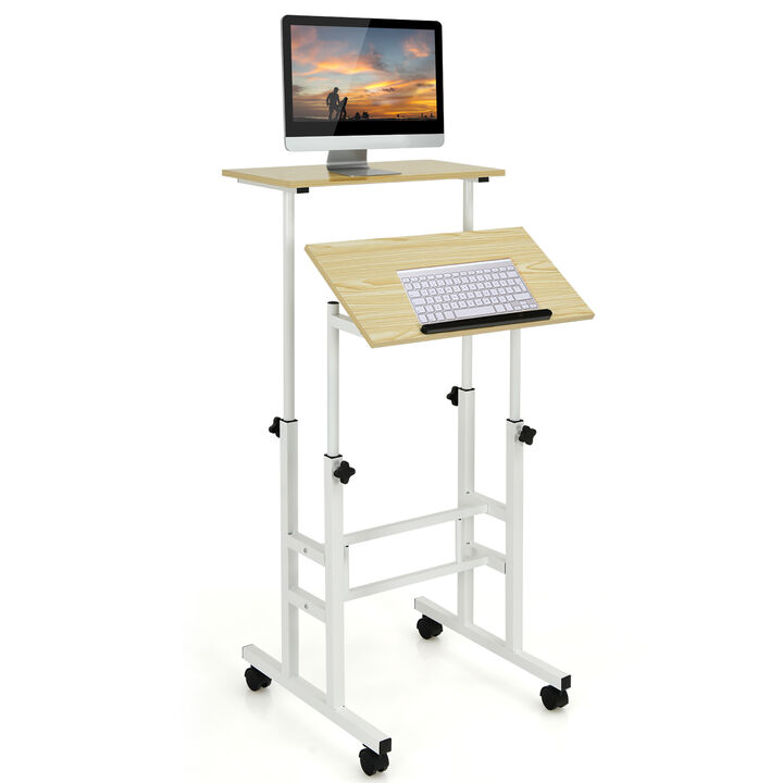 Costway Mobile Standing Desk Rolling Adjustable Laptop Cart Home Office Black