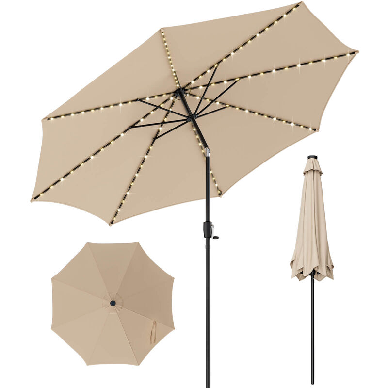 10-Foot Patio Umbrella with 112 Solar LED Lights and Crank Handle