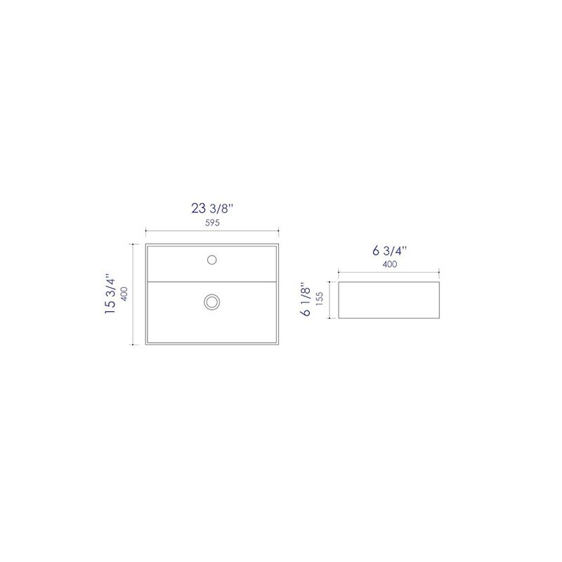 ALFI brand Black Matte 24 Modern Rectangular Above Mount Ceramic Sink with Faucet Hole