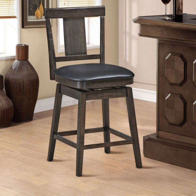 Swivel Upholstered Counter Height Bar Chair with Rubber Wood Legs