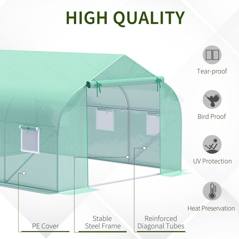 Outsunny 11.5' x 10' x 7' Walk-in Greenhouse, Tunnel Green House with Zippered Mesh Door and 6 Mesh Windows, Gardening Plant Hot House with Galvanized Steel Frame, Green
