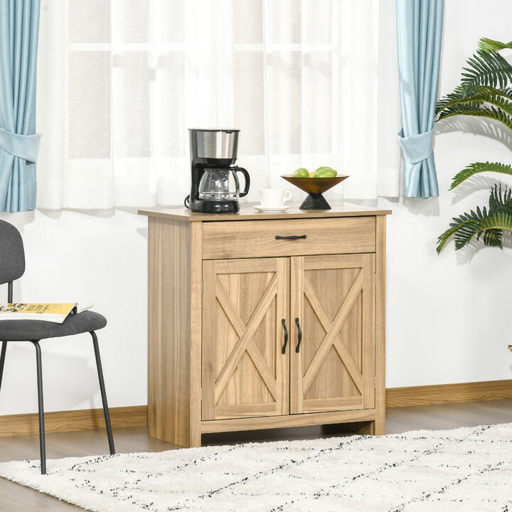 Natural Wood Sideboard: Farmhouse Buffet with Barn Door Design