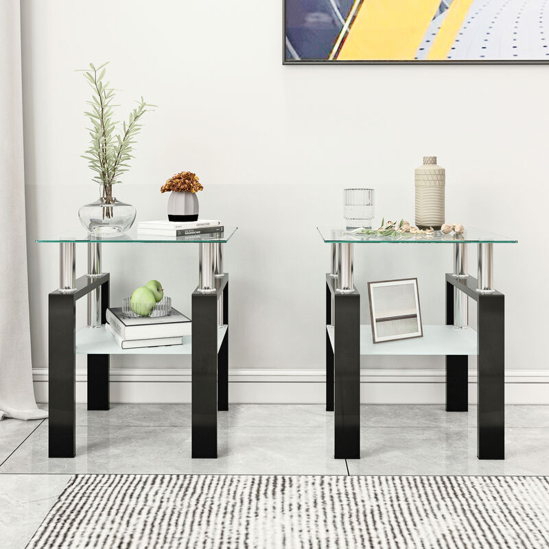 Streamdale Modern Tempered Glass Square Coffee Table Set image number 1