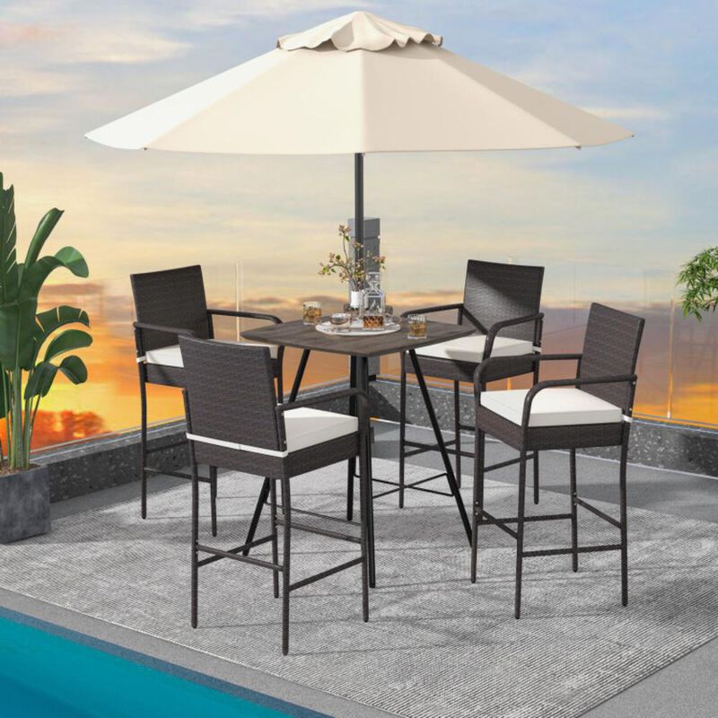 Hivvago Outdoor PE Rattan Cushioned Barstool Set with Armrests