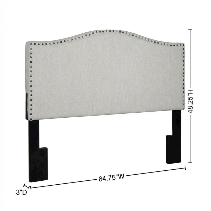 Off White Upholstered Queen Headboard, Solid Rubberwood Frame image number 5