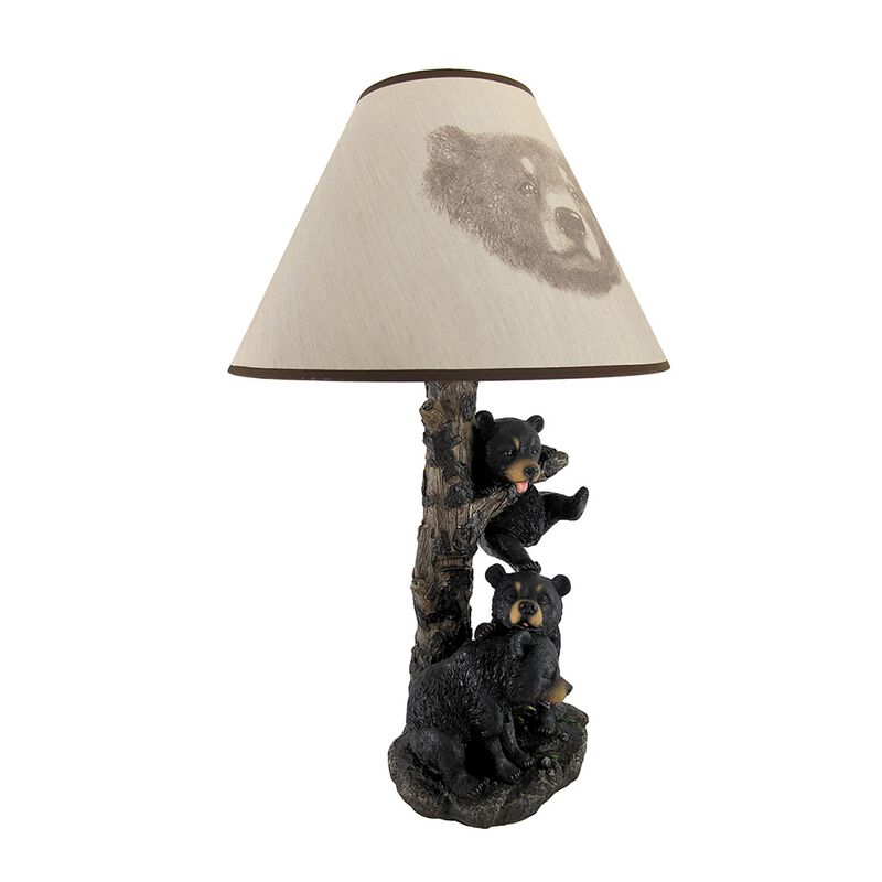Black Bear Family Table Lamp W Tree Bark Print Shade image number 1