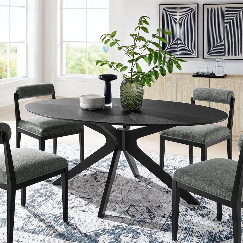 Modway Crossroads 71" Oval Wood Dining Table, Wood Veneer, Seats 6, Easy to Assemble in Black image number 1