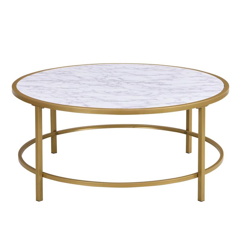 Carolina Living Verazano Faux Marble Top 36 Round Coffee Table - Gold