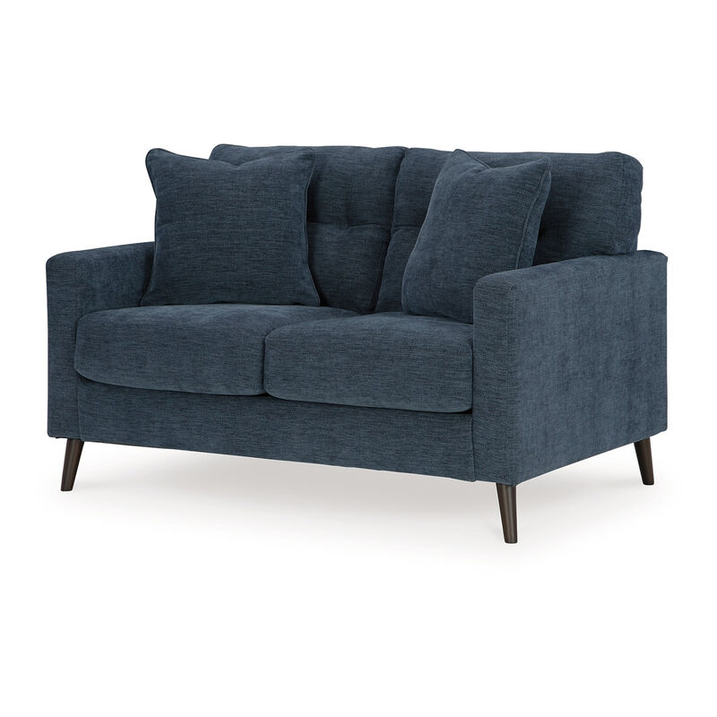 Bixy Loveseat, 57 Inch Dark Blue, Track Armrests, 2 Accent Pillows