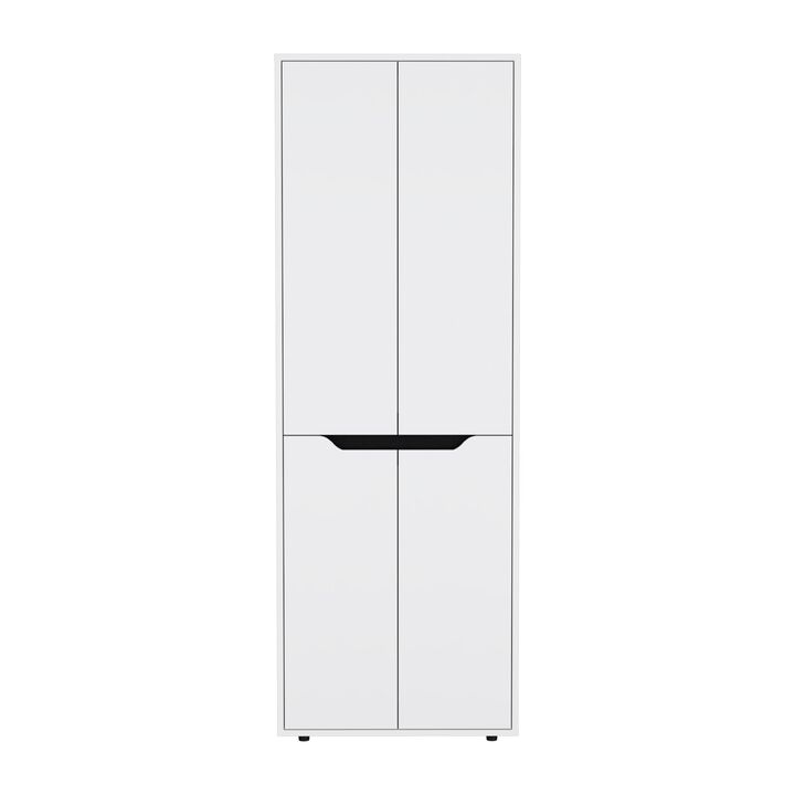 Kitchen Storage Cabinet 67"H, Four Doors, Five Interior Shelves, White/Black