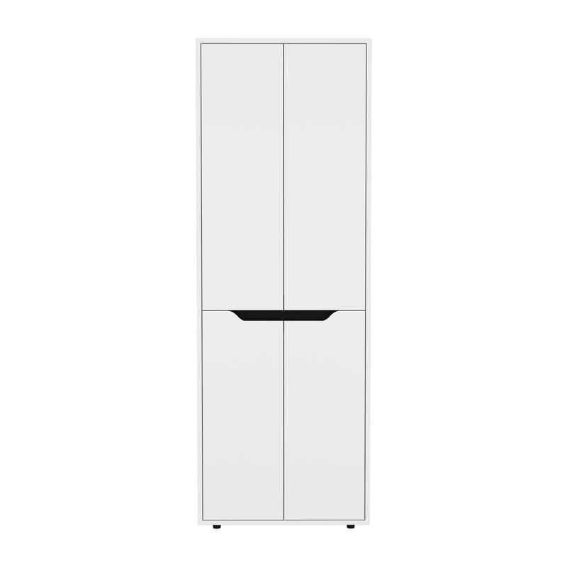 Kitchen Storage Cabinet 67"H, Four Doors, Five Interior Shelves, White/Black