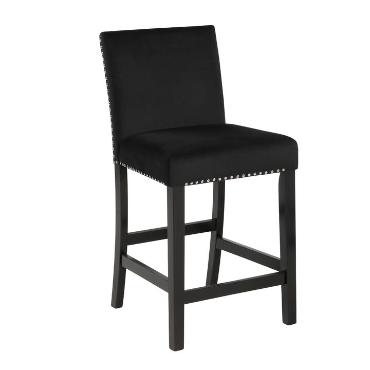 Kate 40 Inch Wooden Counter Height Chair with Velvet Seat, Set of 2, Black