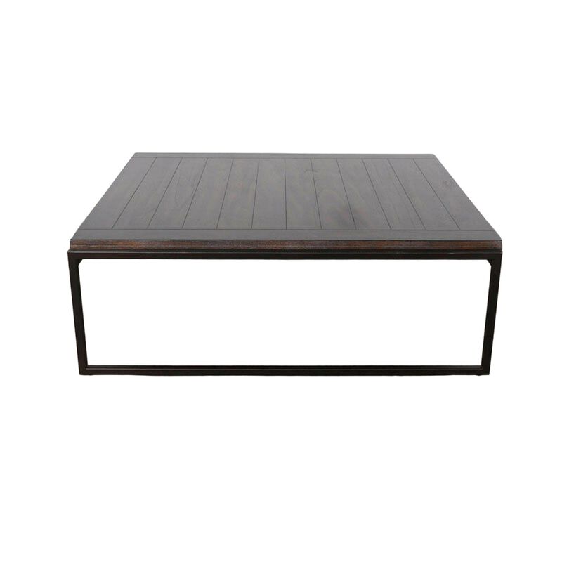 Lery Coffee Table, Dark Brown 50 Inch Square Wood Top, Black Metal