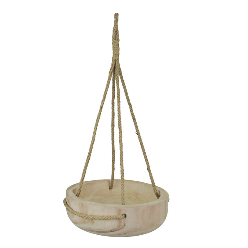 12 Inch Rope Hanging Wooden Bowl Planter Indoor Outdoor Succulent Pot Home Decor image number 0