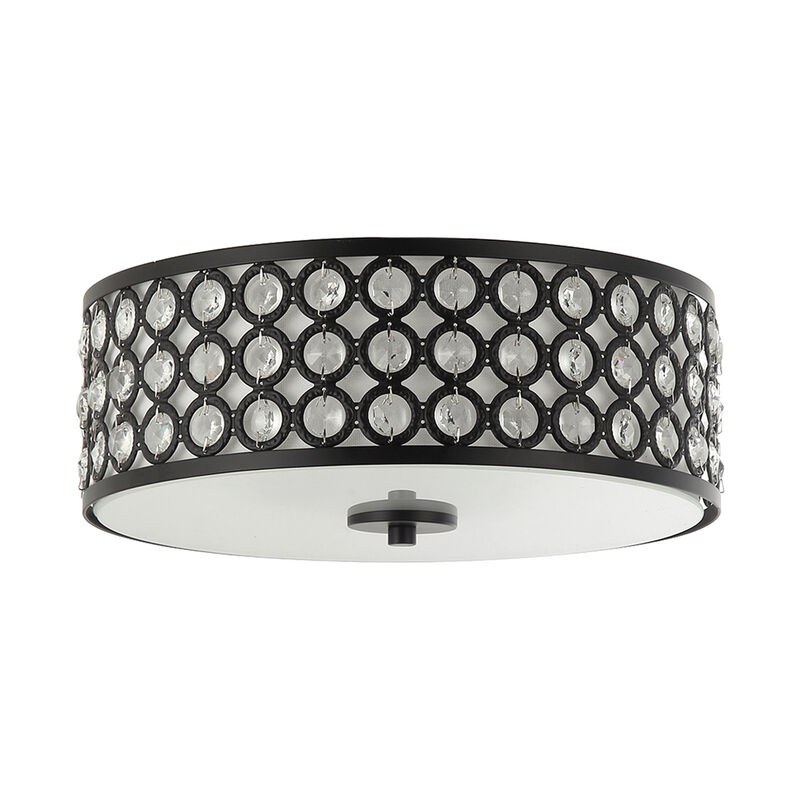 Modern 3-Light Crystal Black Flush Drum Mount Ceiling Light