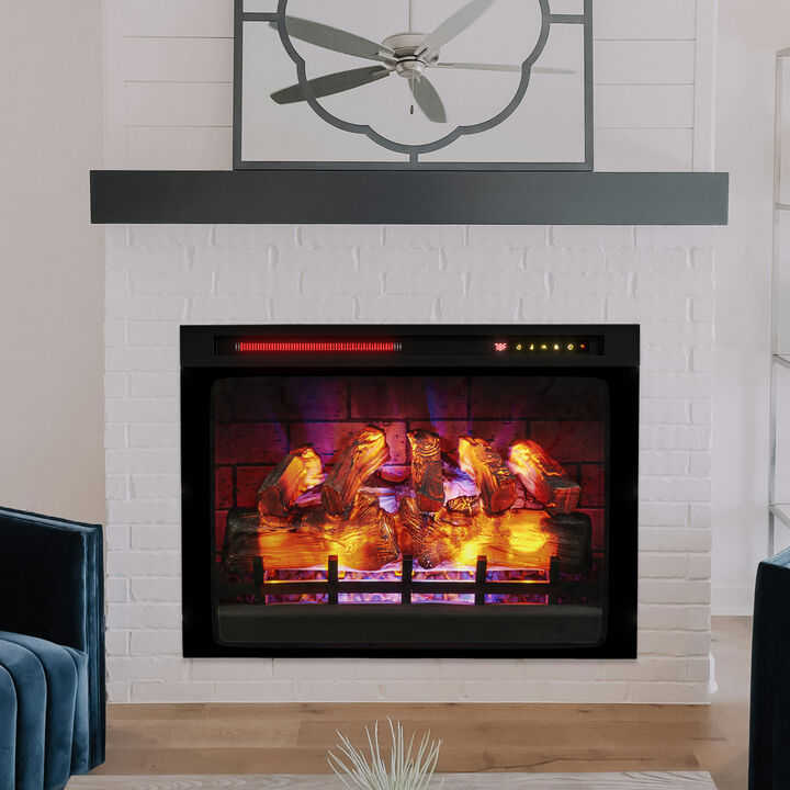 MONDAWE 28" Wall-Mounted Recessed Electric Fireplace 5120 BTU Heater with Remote Control Adjustable Flame Color & Heat Setting