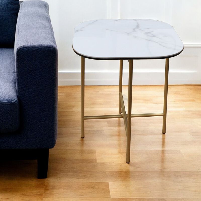 HomeRoots 22" White And Gold Ceramic And Metal Square End Table image number 1