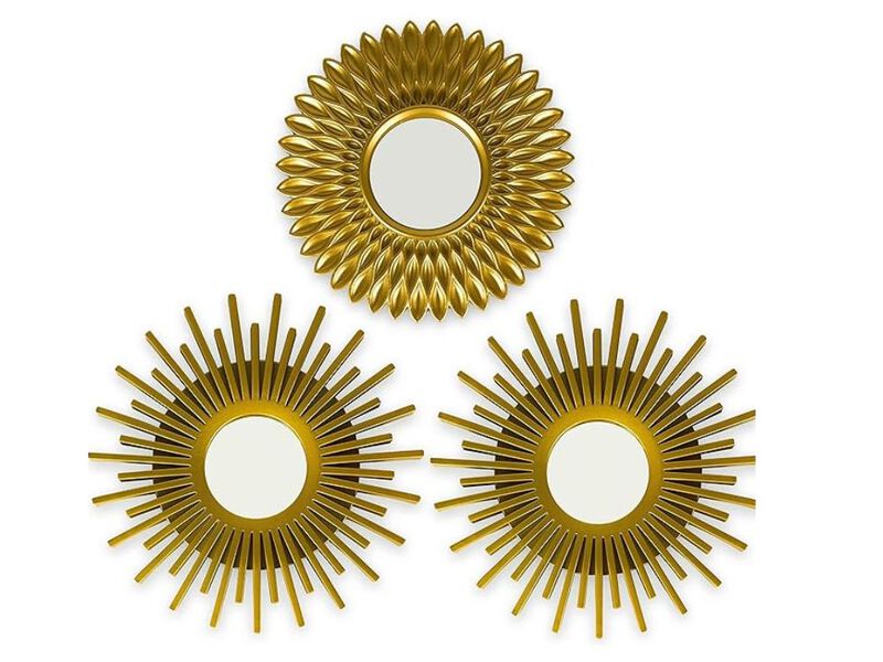 BONNYCO 3-Pack Gold Round Mirrors &ndash; Vintage Wall Decor for Home