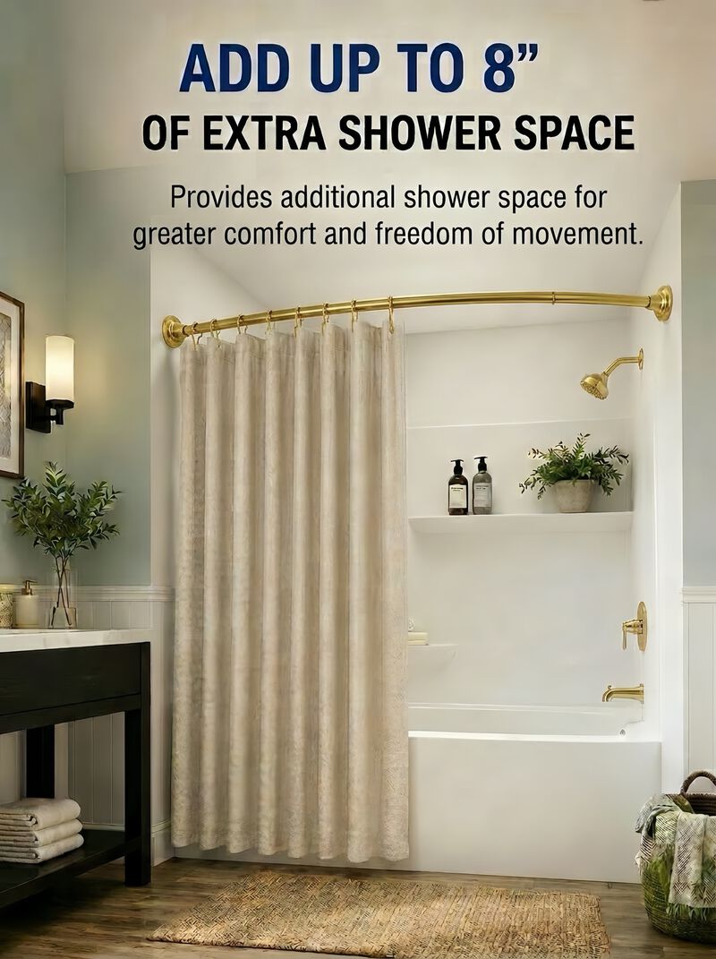 Shower Suite by Utopia Alley &ndash; Rustproof Aluminum Curved Shower Curtain Rod Combo Set with Liner & 12 Hooks, Adjustable 45&ndash;72 Inch Wall Mount Rod image number 2