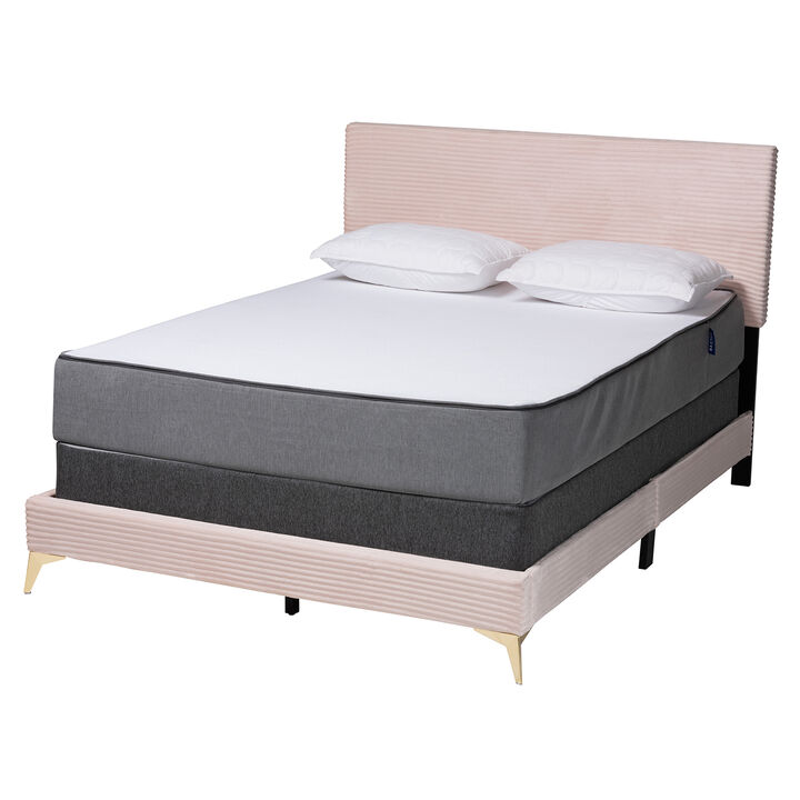Baxton Studio Abberton Modern Black Velvet Gold Metal Queen Size Panel Bed