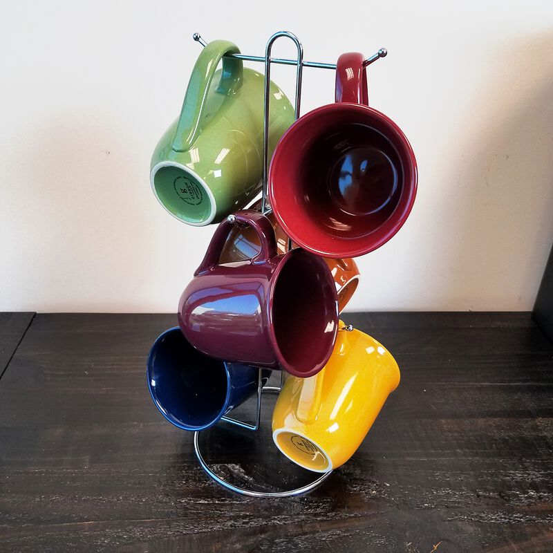 Gibson Home Cafe Amaretto 7 -Piece Mug Set With Wire Rack