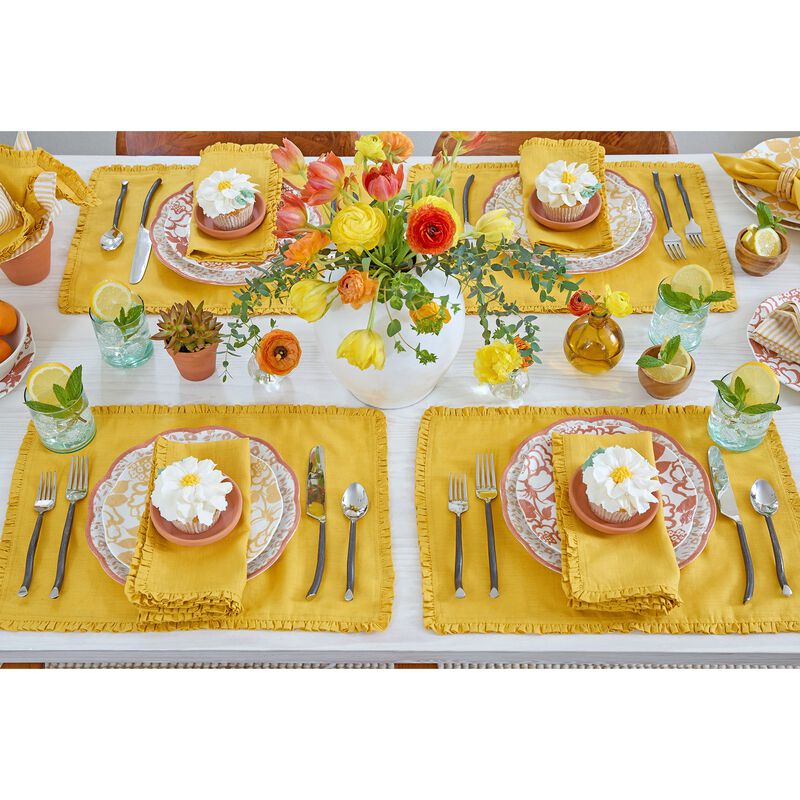 Solino Home 100% Pure Linen Placemats 14 x 19 Inch Set of 4 - Juliette Ruffle. image number 2