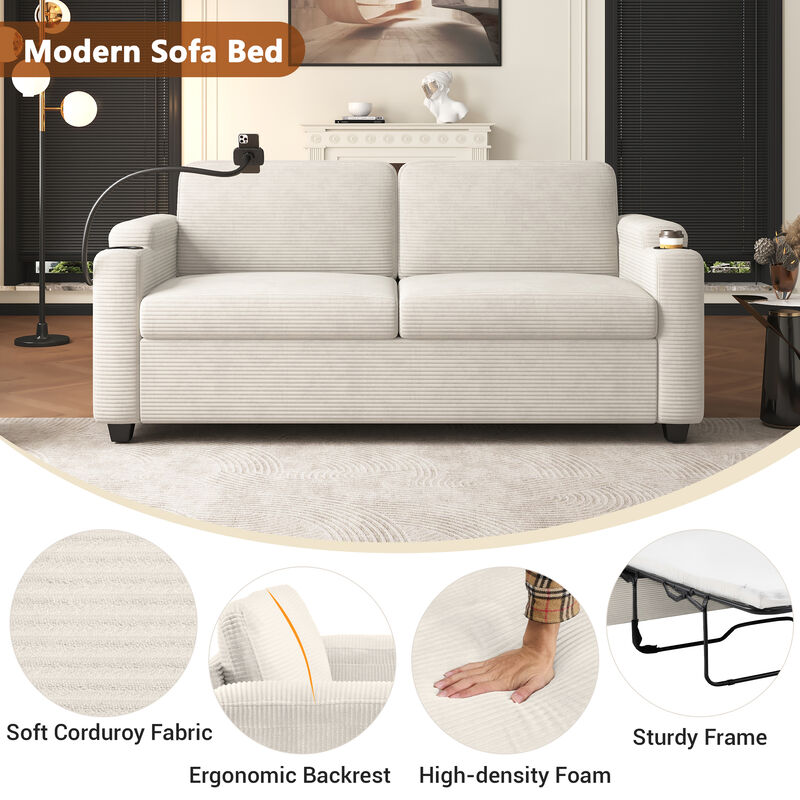 Merax  Corduroy Sleeper Sofa Loveseat Sofa with Mattress