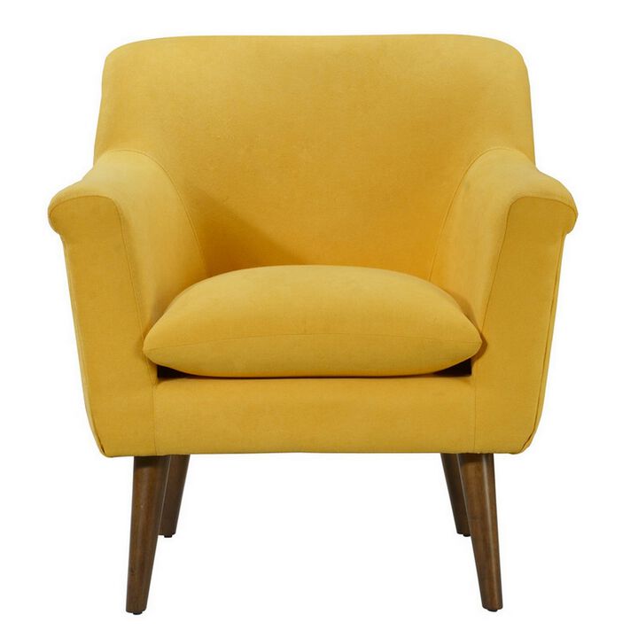 Gigi 32 Inch Accent Chair, Yellow Fabric, Pillow Top Seat, Angled Wood Legs-Benzara