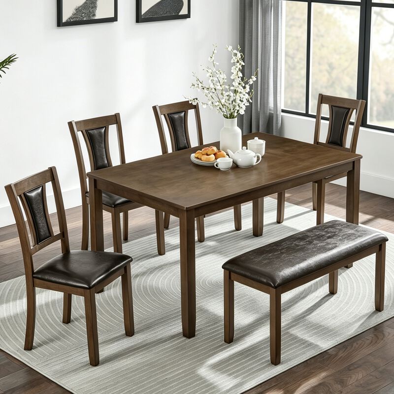 Sorhom 6‑Piece Farmhouse Rustic Dining Table Set image number 1
