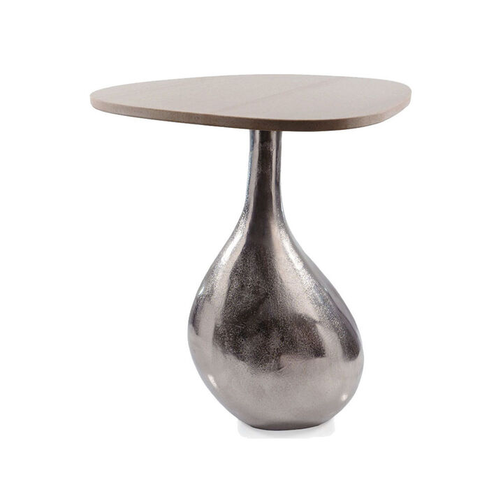 Hivvago 22 Inch Silver And Beige Cast Aluminum And Marble Pedestal End Table