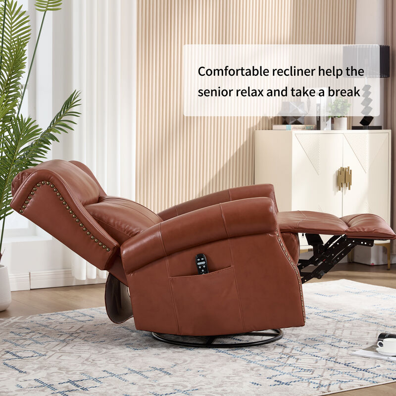 Genuine leather Heat Massage Manual Recliner Chair with Rocker and Swivel for Living Room image number 8