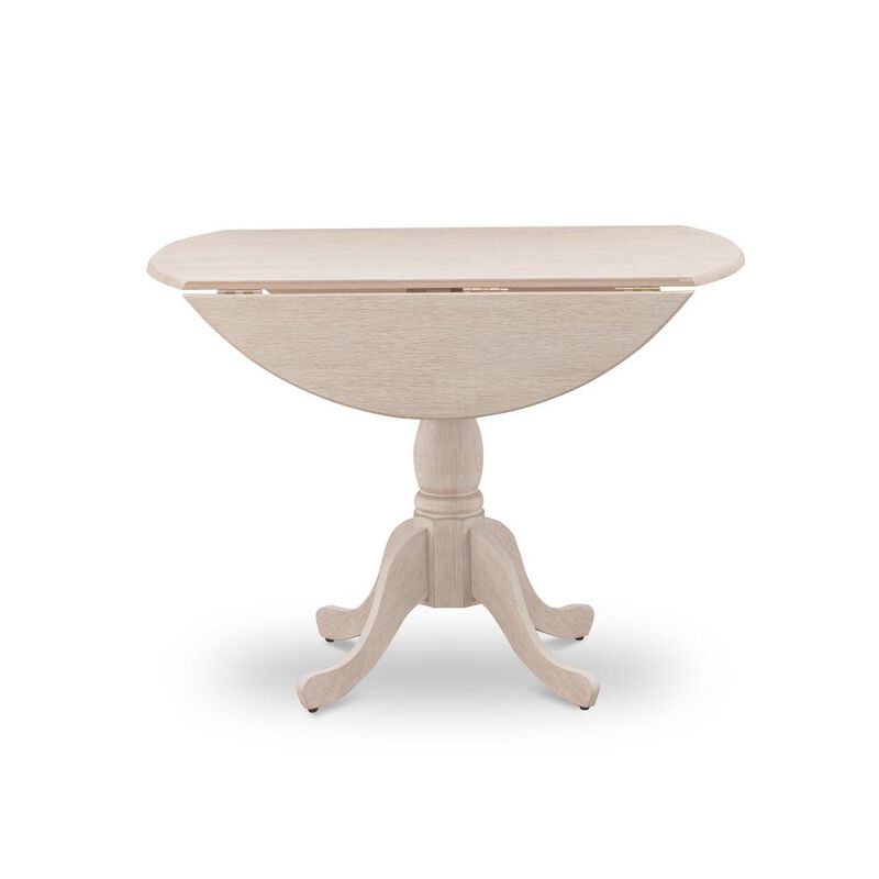 Round small table Linen White Color Drops Leave Table Top Surface and Asian Wood small dining table Pedestal Legs -Black Finish