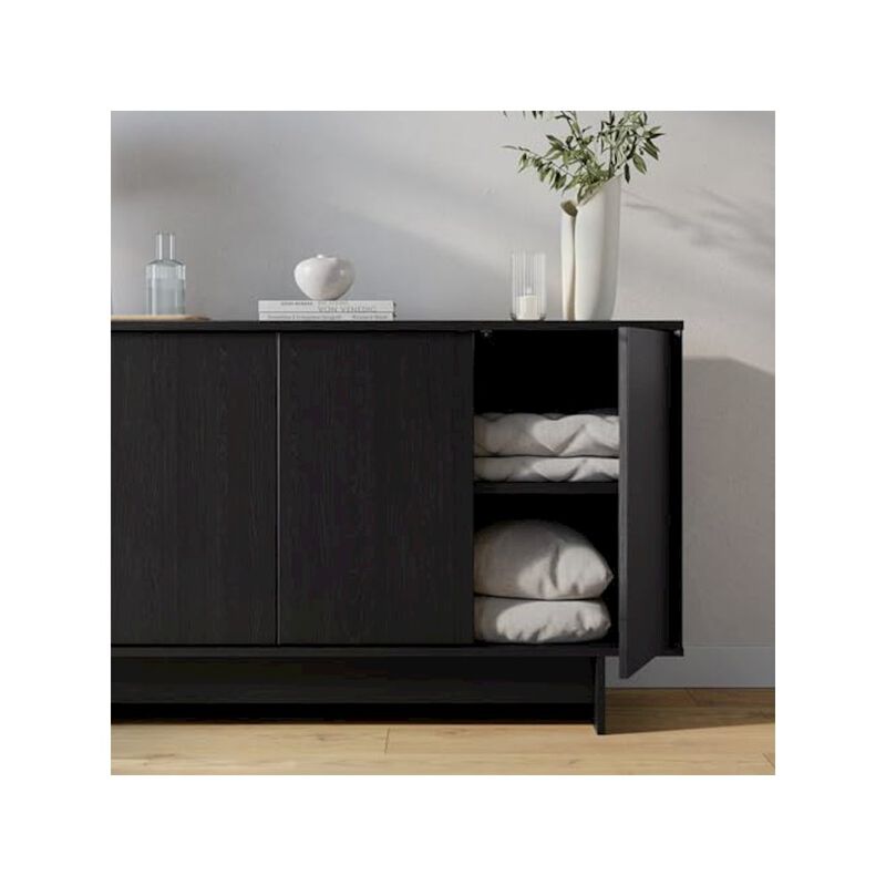 Prepac Finnley Sideboard Cabinet Buffet Black Oak Engineered Wood with Storage