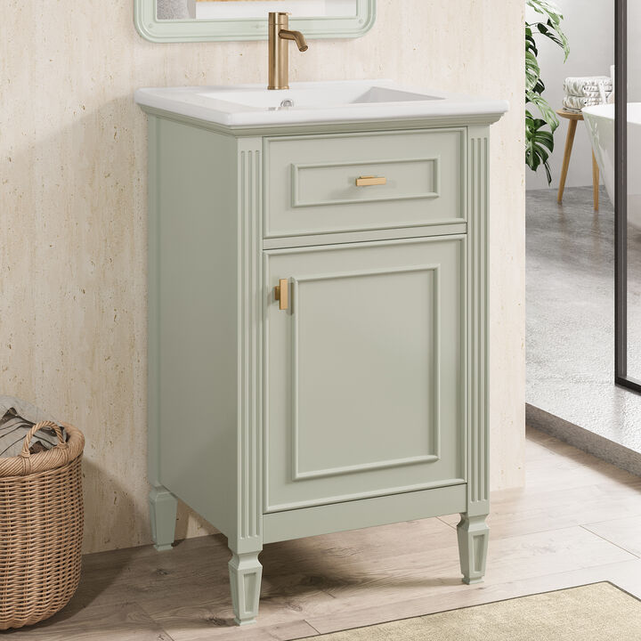 Merax Small Space Bathroom Vanity with Soft-Close Hinges, Interior Door Organizer, Adjustable Inner Shelf
