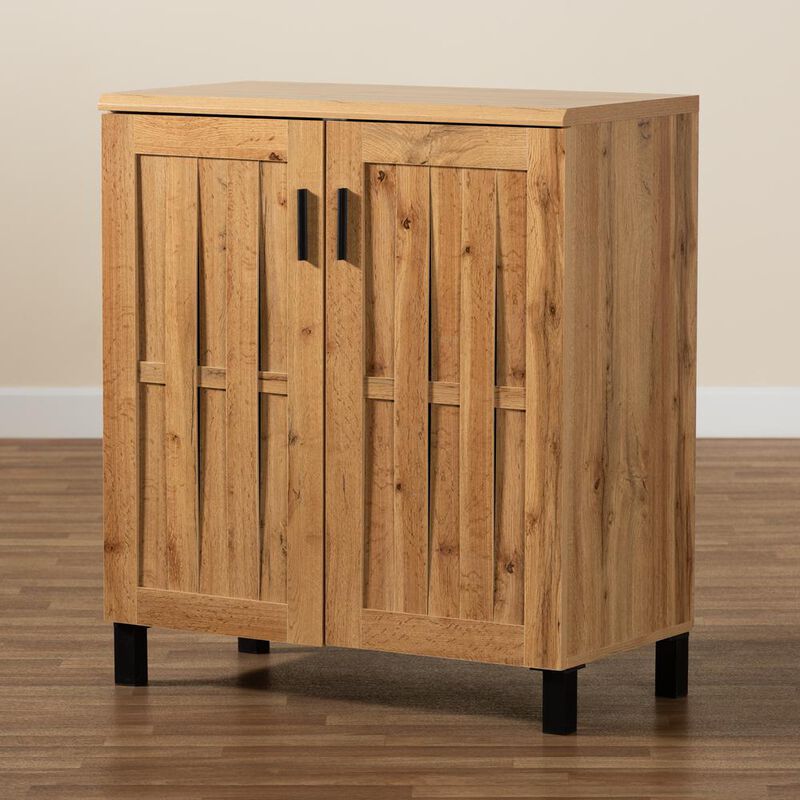 Baxton Studio Excel Modern and Contemporary Oak Brown Finished Wood 2-Door Storage Cabinet