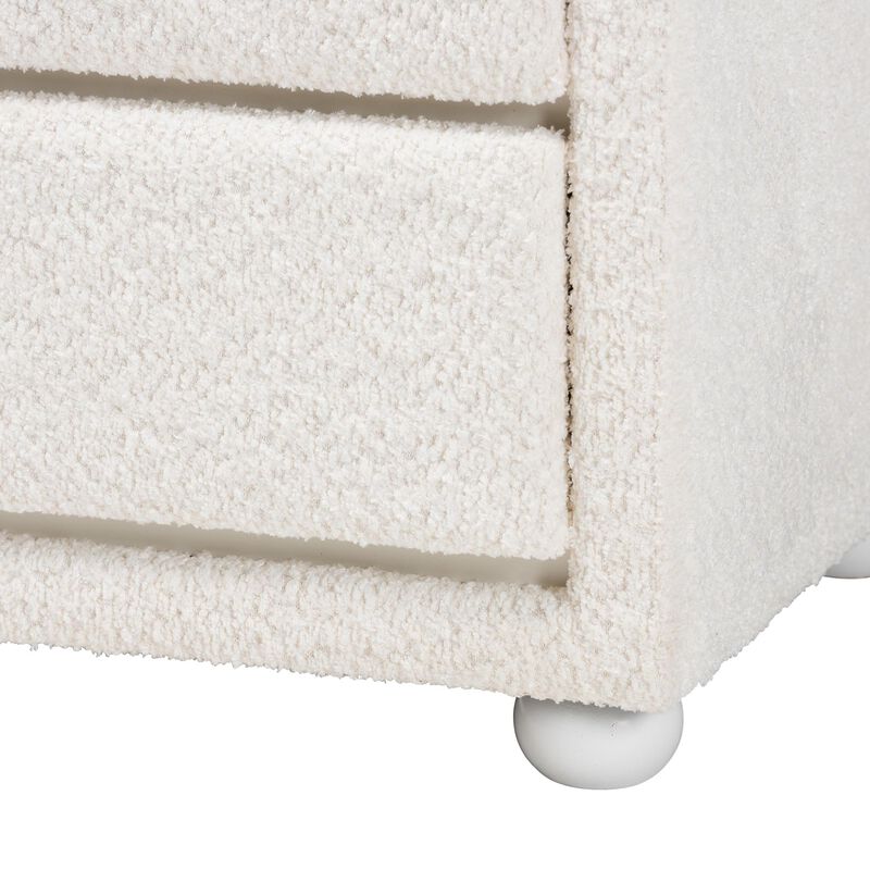Baxton Studio Bonilla Modern White Teddy Bear Fabric And Rubberwood 2 Drawer Nightstand