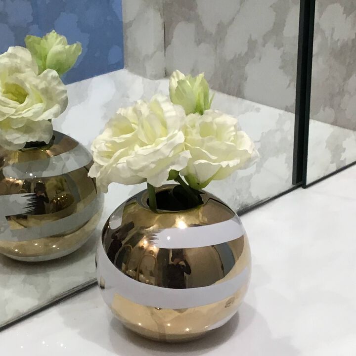 Gold Vase with White Block Design