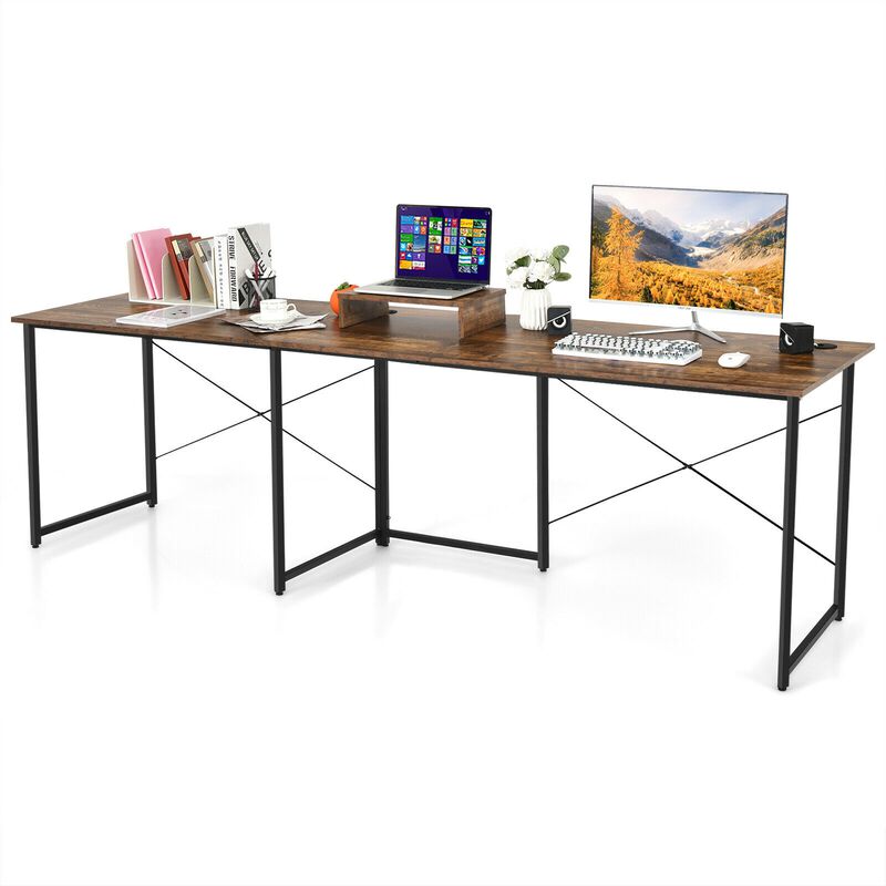 L-Shaped 2-Person Desk with Monitor Riser –  Reversible Computer Workstation