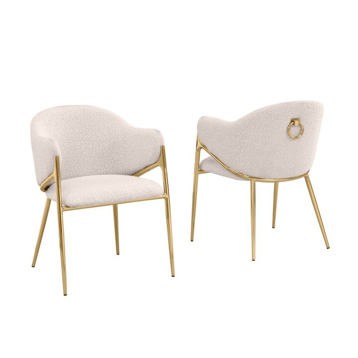 Best Quality Furniture Cream Boucle Fabric Side Chairs With Gold Base