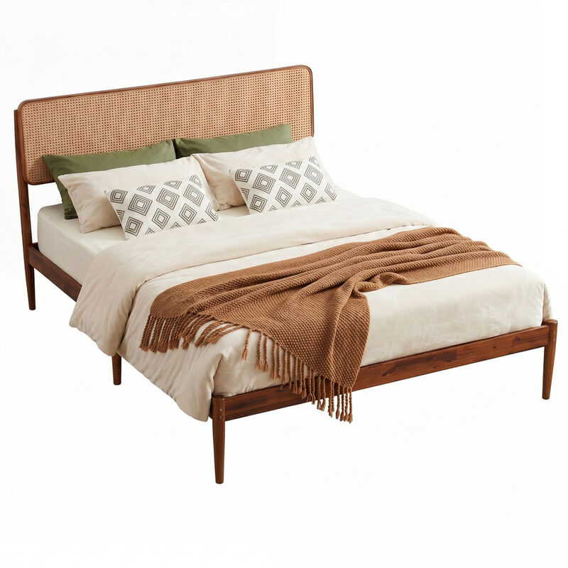 Rattan Style Wooden Bed Frame with Slatted Support System image number 3