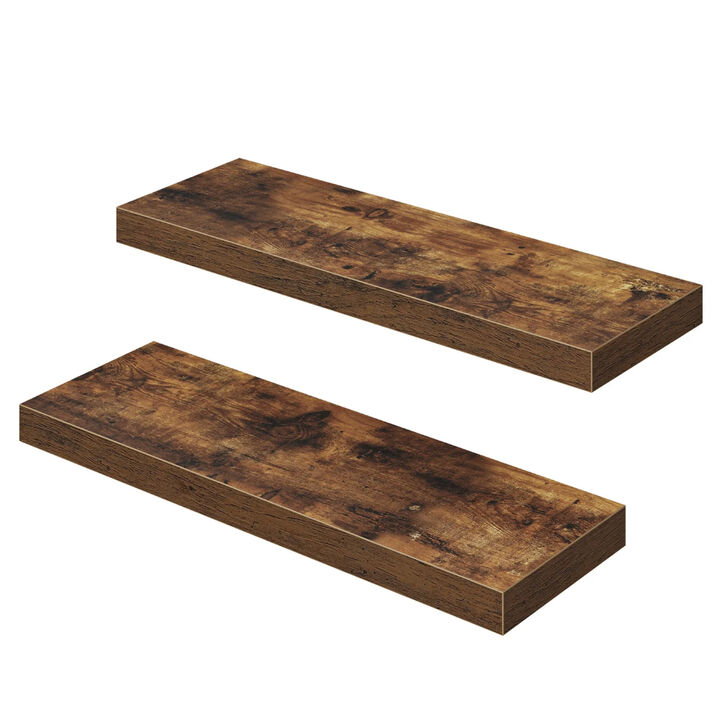 Floating Wall Shelves Set of 2, Wall-Mounted Storage for Bedroom or Living Room-Brown