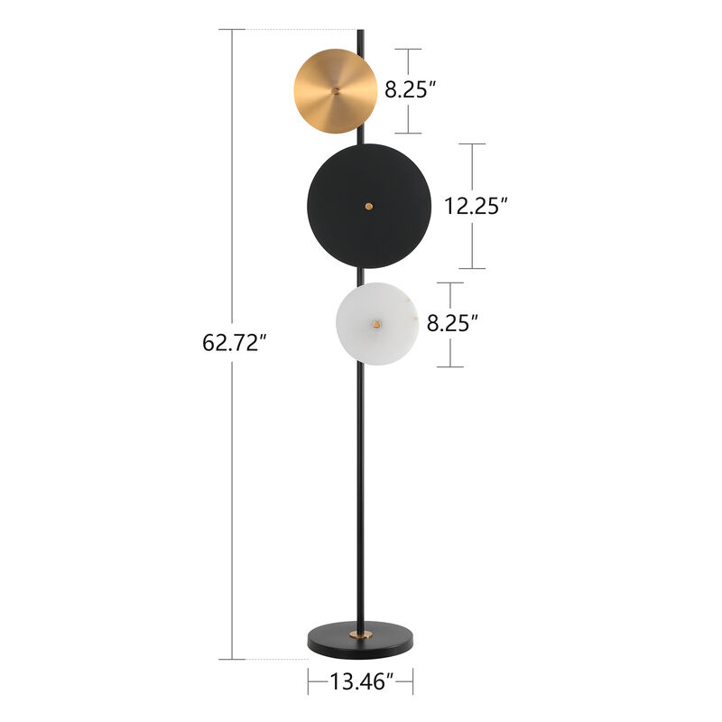 62.72 in. Mid-Century Modern 3-Light Black and Brass Floor Lamp image number 2