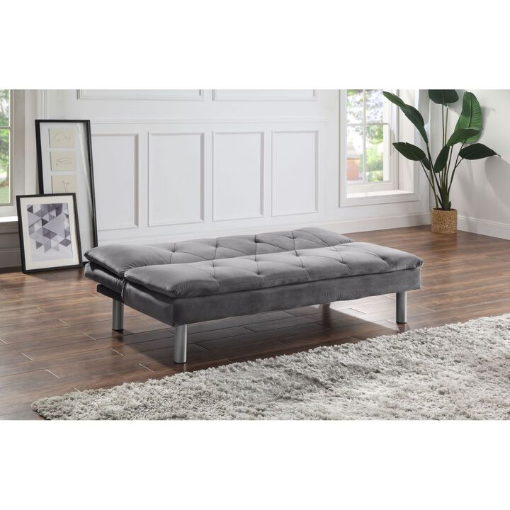 Cilliers Adjustable Sofa, Gray Velvet & Chrome Finish