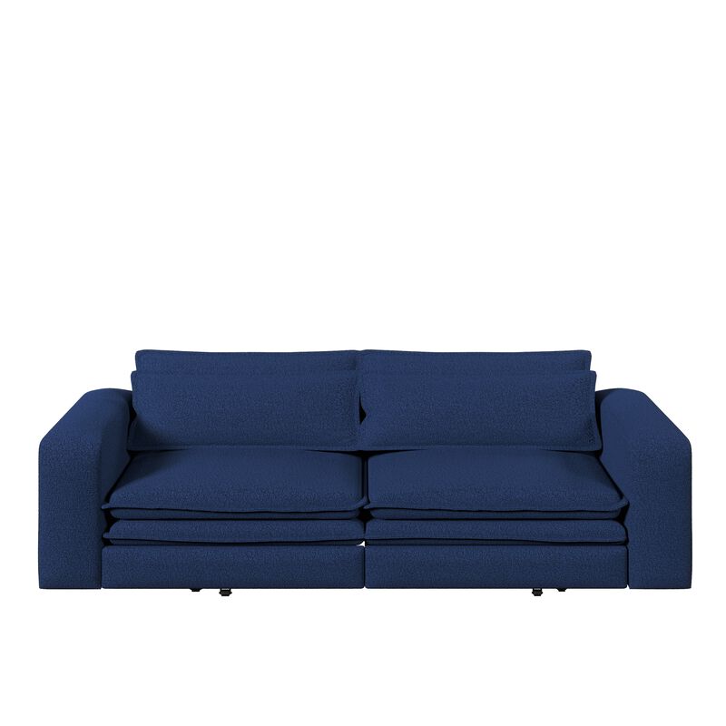 Whisen 93" King Size Sleeper Sofa, 3-Seat Teddy Fabric Convertible Couch with 2 Lumbar Pillows image number 0