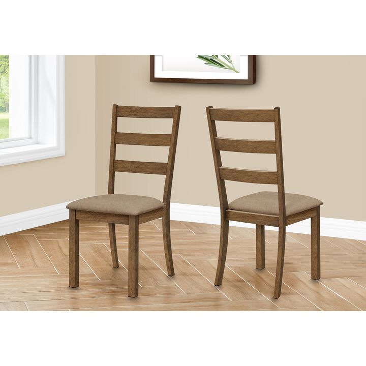 Monarch Specialties I 1313 - Dining Chair, Set Of 2, Side, Upholstered, Kitchen, Dining Room, Brown Fabric, Walnut Wood Legs, Transitional