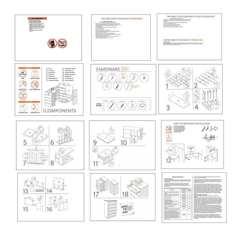 Onira Tall Dresser Chest, 5 Spacious Drawers, Modern White, 49 Inch