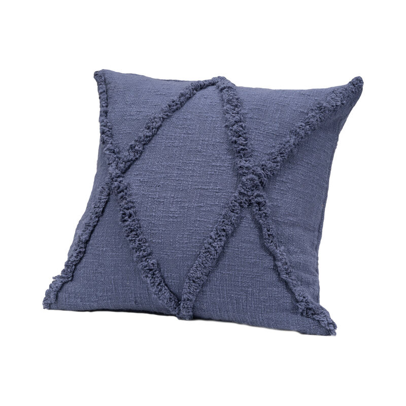 HomeRoots Set of Two Blue Diamond Cotton Throw Pillow With Fringe image number 4