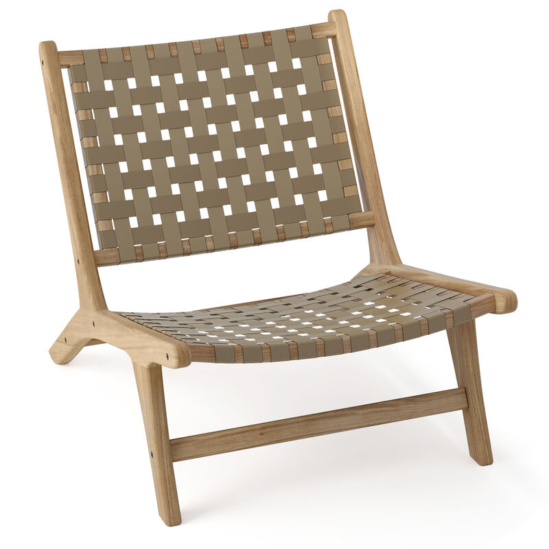 Modern Armless Teak Wood Lounge Chair with Nylon Woven Backrest and Seat image number 0