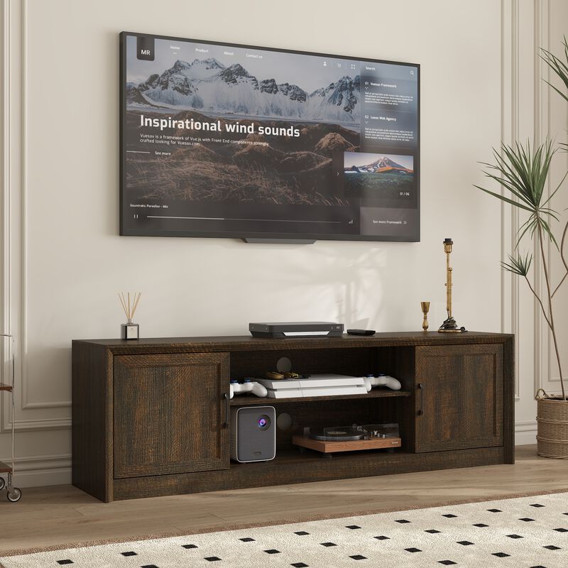 FUFU&GAGA 2-Door TV Stand with Black Metal Handles, Dark Brown Wood Grain Finish (70.9"W x 15.7"D x 21.7"H),Dark Brown
